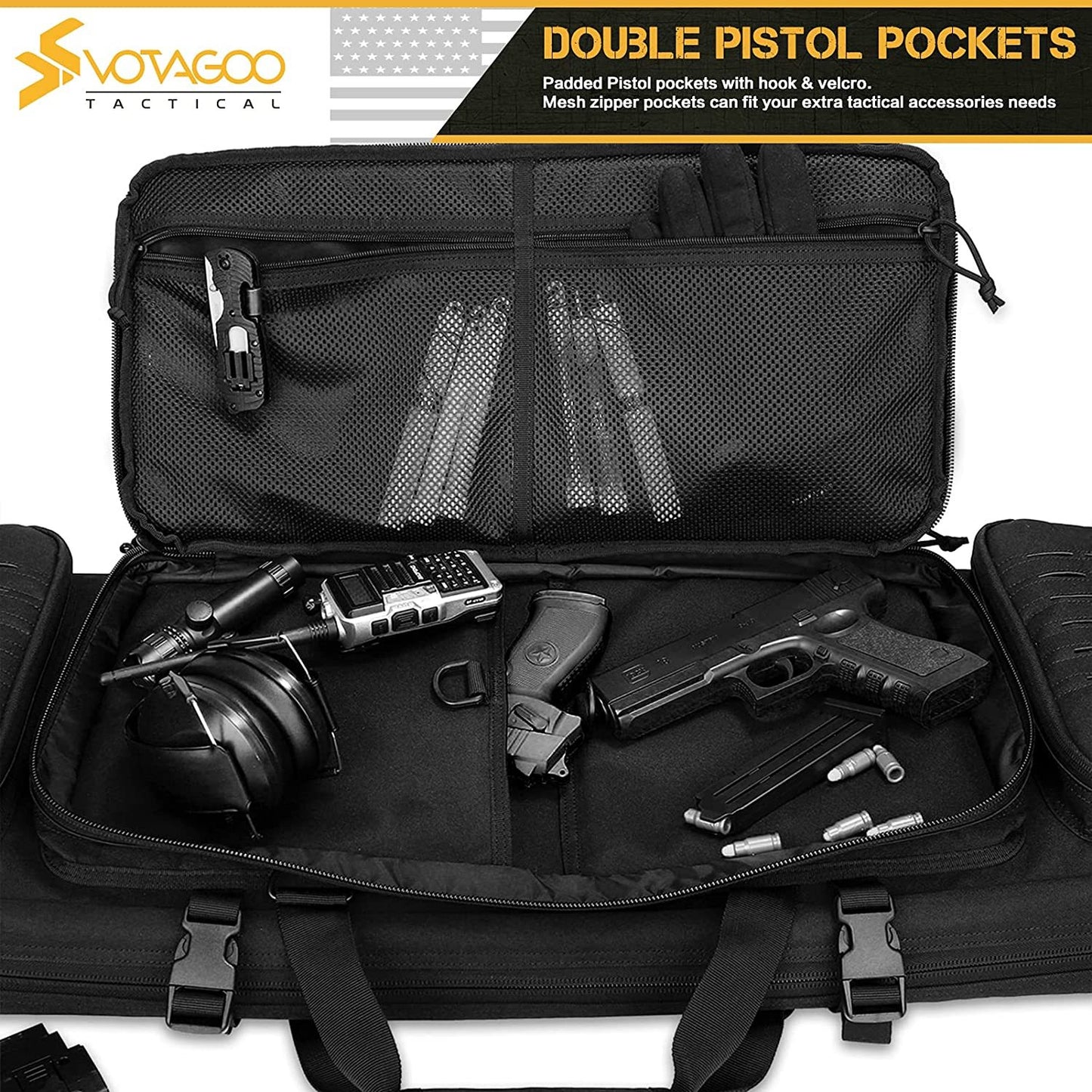 VOTAGOO Double Rifle Case Gun Bag, Safely Long-Barrel Firearm Transportation Cases Locks, All-Weather Soft Tactical Range Bag Ackpack For Shotgun Spacious Heavy Duty