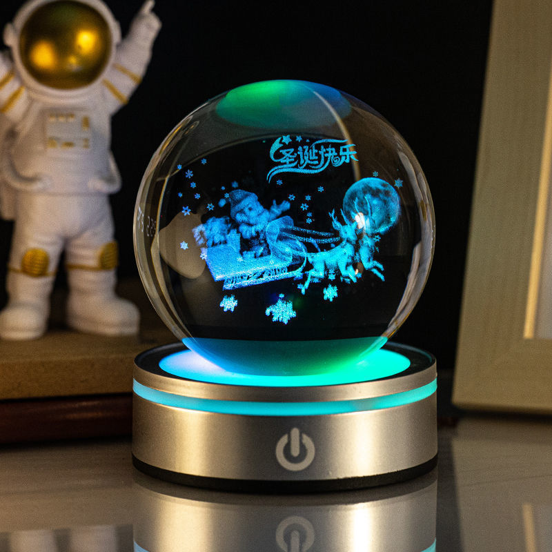 Creative 3D Inner Carving Luminous Crystal Ball Colorful.