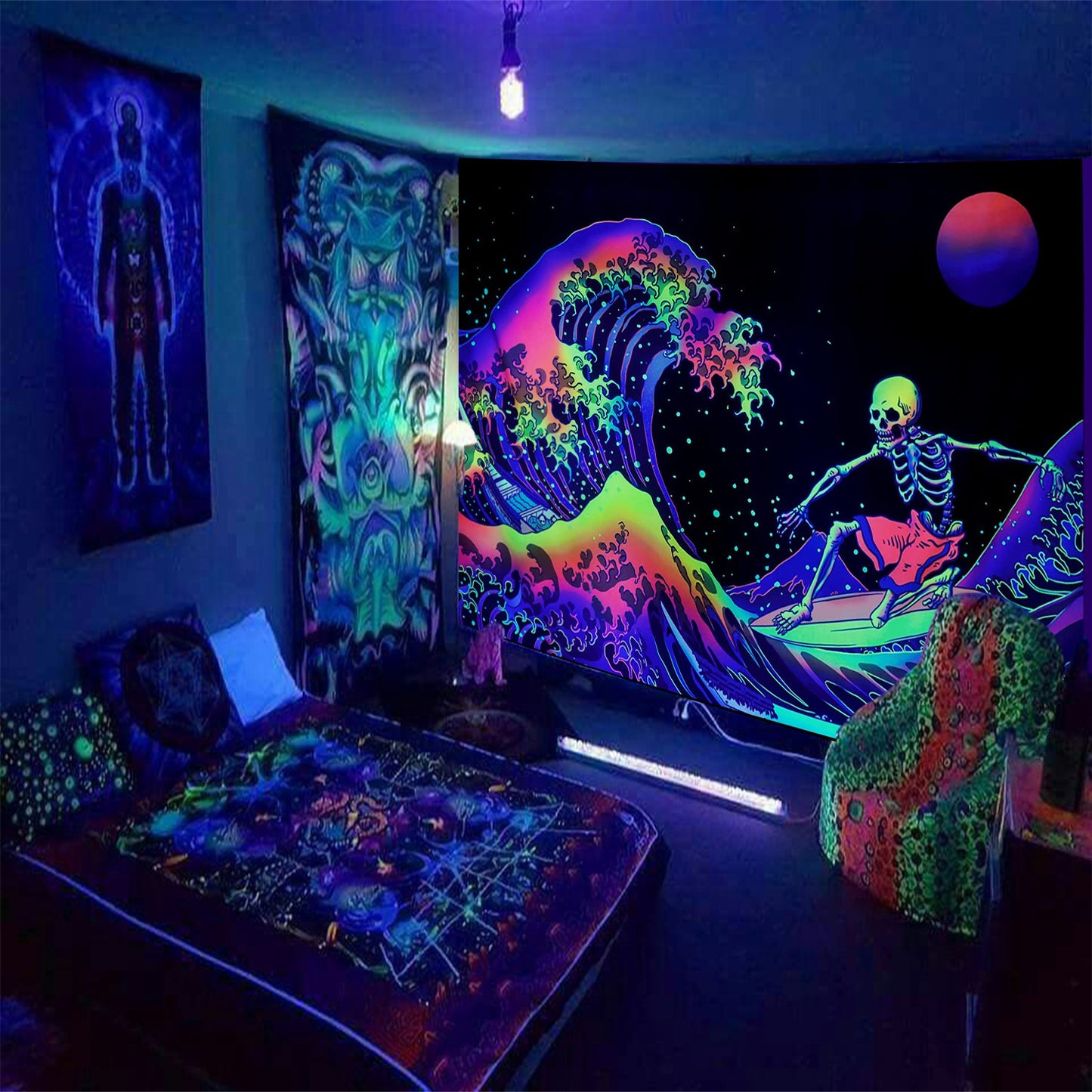 Astronaut Sky Skull Mushroom Tapestry