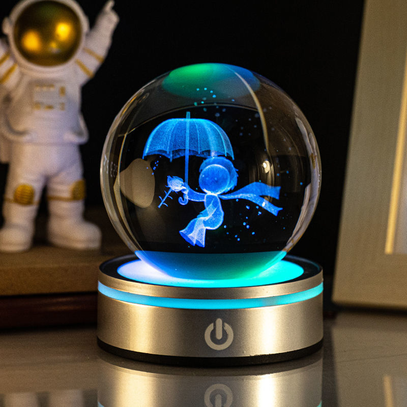 Creative 3D Inner Carving Luminous Crystal Ball Colorful.