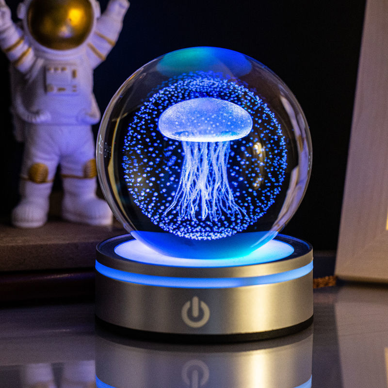 Creative 3D Inner Carving Luminous Crystal Ball Colorful.