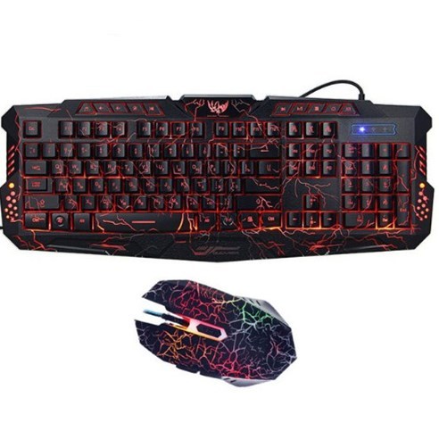 tricolor backlight wired gaming keyboard set colorful luminous gaming mouse keyboard