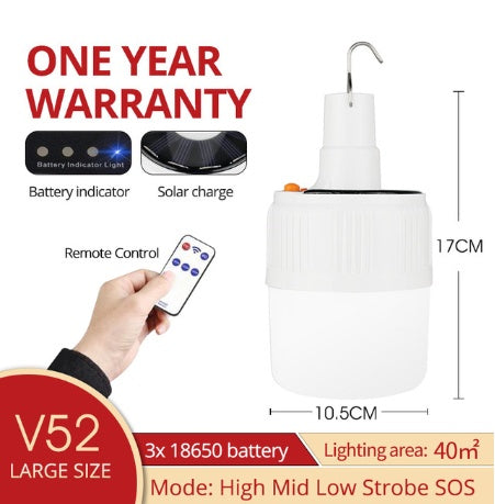 Rechargeable LED Bulb Lamp Remote Control Solar Charge