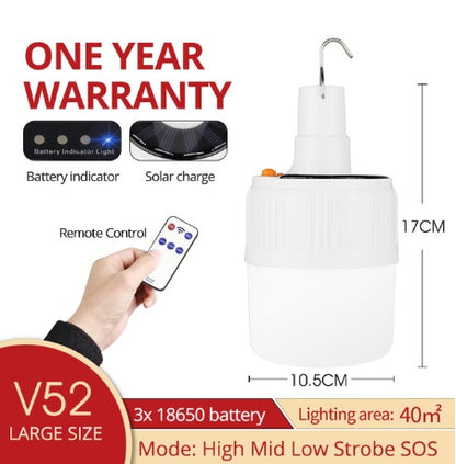 Rechargeable LED Bulb Lamp Remote Control Solar Charge
