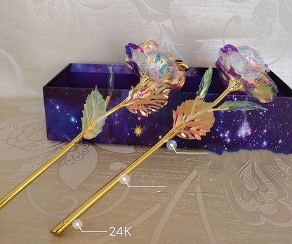 24K Luminous Color Gold Rose Flower Set