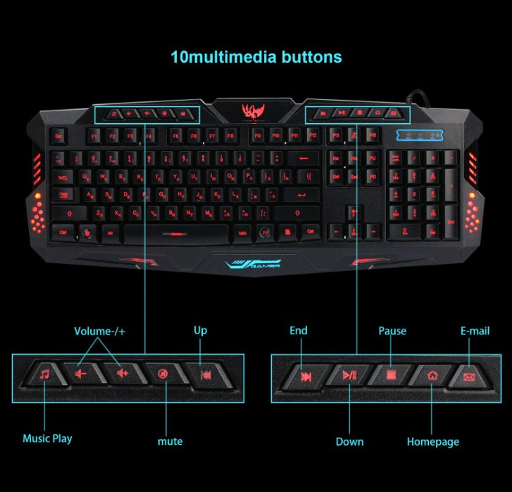 tricolor backlight wired gaming keyboard set colorful luminous gaming mouse keyboard