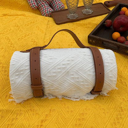New Chessboard Plaid Knitted Thickened Camping Rugs Picnic Mat Fashion Tassel