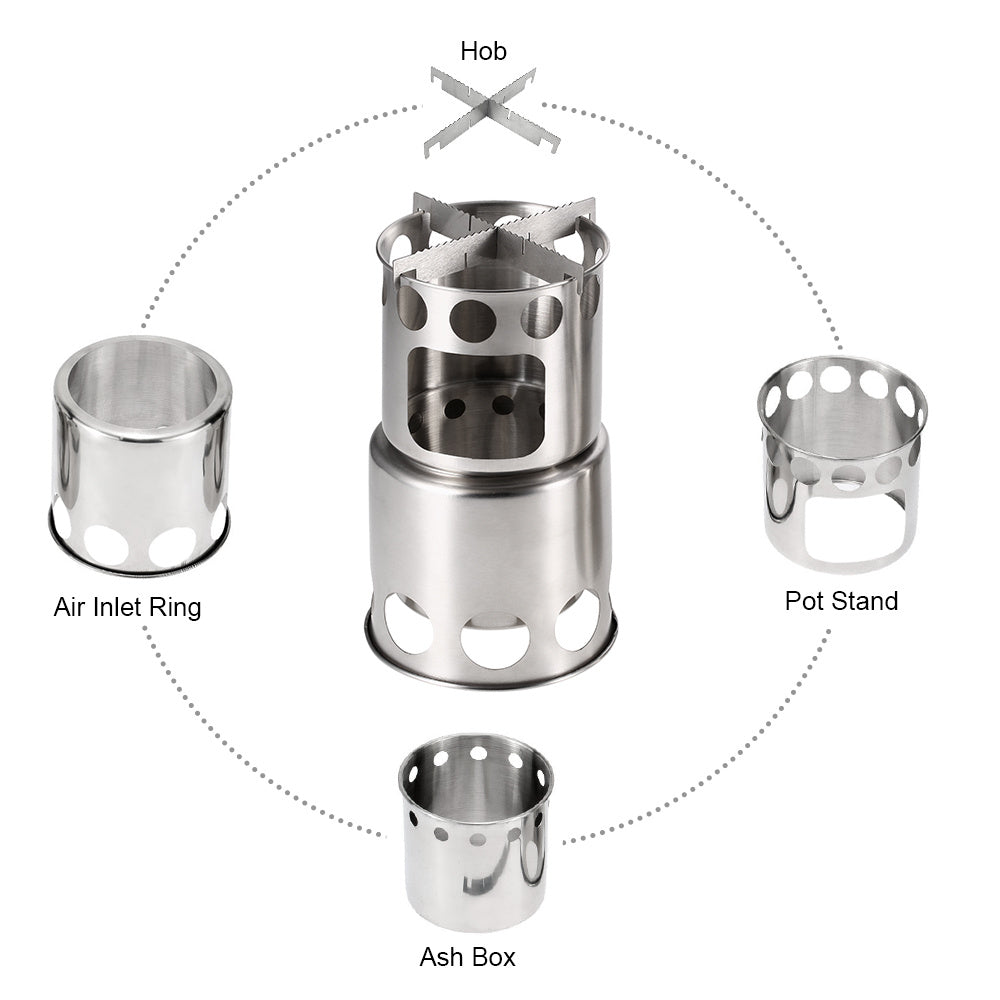 Portable Camping Stove Combo Wood Burning Stainless Steel