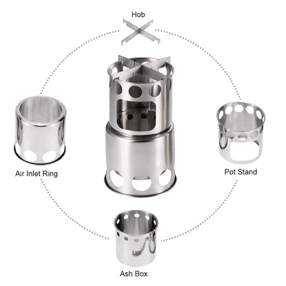 Portable Camping Stove Combo Wood Burning Stainless Steel