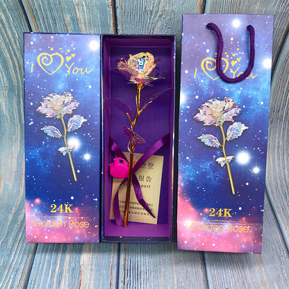 24K Luminous Color Gold Rose Flower Set