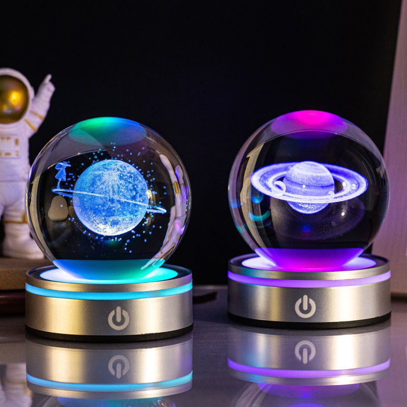 Creative 3D Inner Carving Luminous Crystal Ball Colorful.