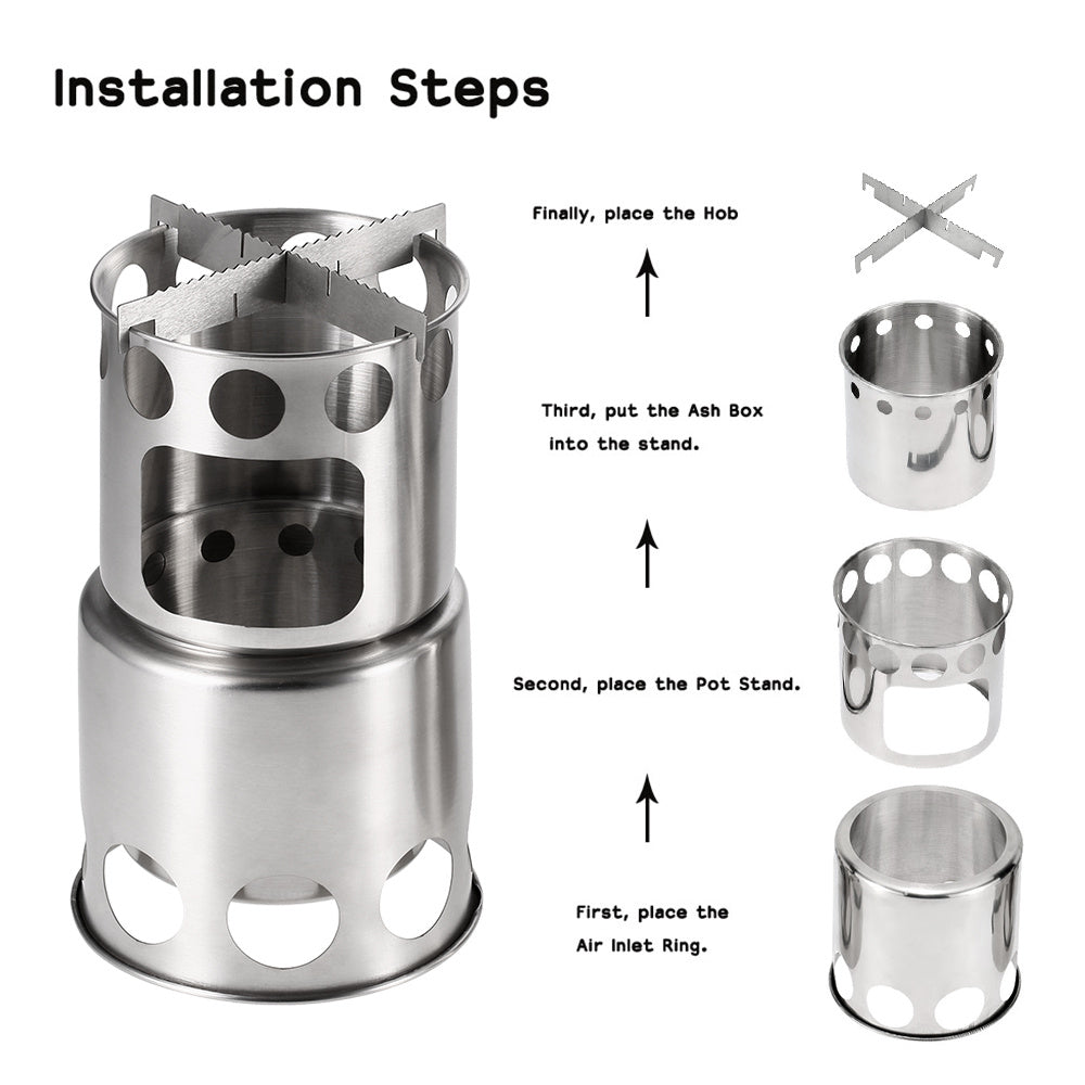 Portable Camping Stove Combo Wood Burning Stainless Steel