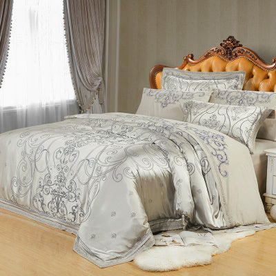 Ice Silk Jacquard European Luxury High-end Linen And Cotton Bedding Set